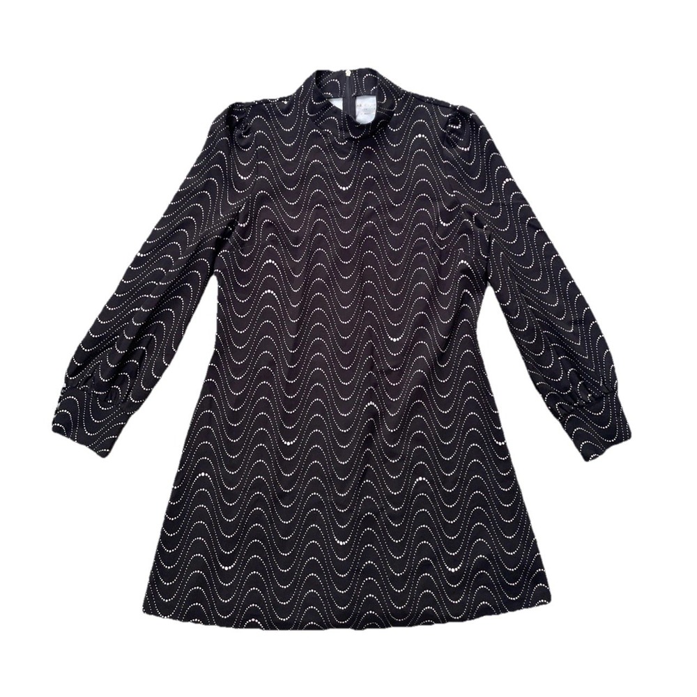 Kate Spade Wavy Dot Ponte Dress XL Bishop Sleeve Mock Neck Stretch Knit